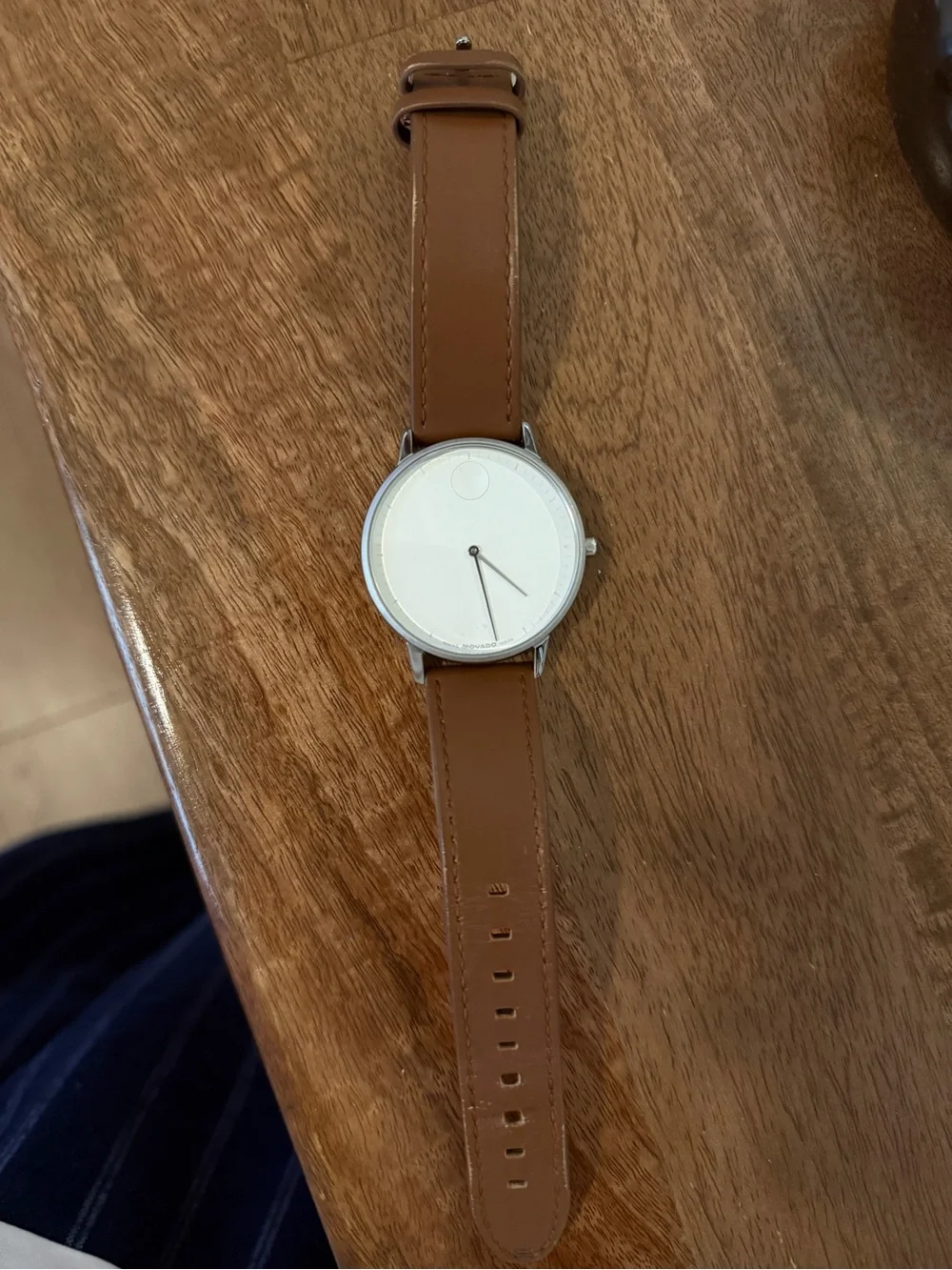 Movado Brown Leather Strap Smartwatch with White Dial